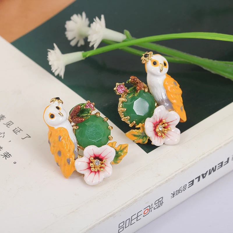 France LES Nereides New Arrivals Snow Owl Series Cotton Rose Flower Crystal Earring Women Romantic Gold Plated Jewelry | Украшения и