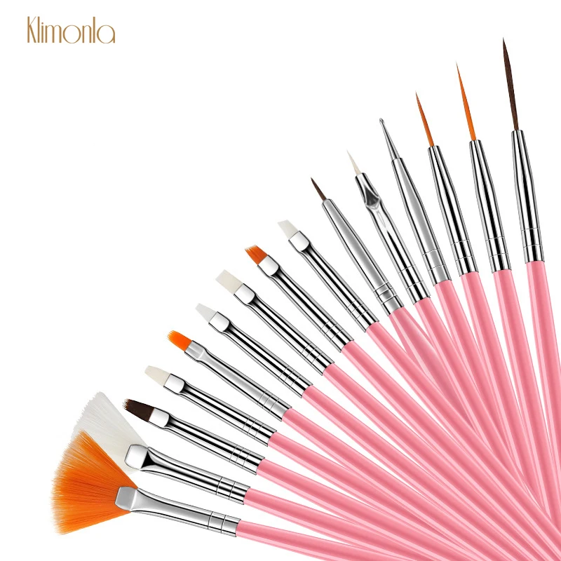 

15pcs Pink Nail Art Brush Liner Dotting Pen Plastic Nail Polishing Painting Carving Brushes Kit UV Gel Manicure Tools Set