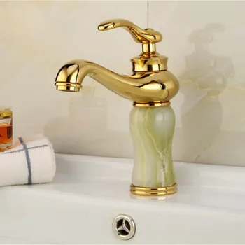

Free shipping Stone golden faucet and solid brass bathroom basin sink faucet with polished chrome gold basin sink faucets