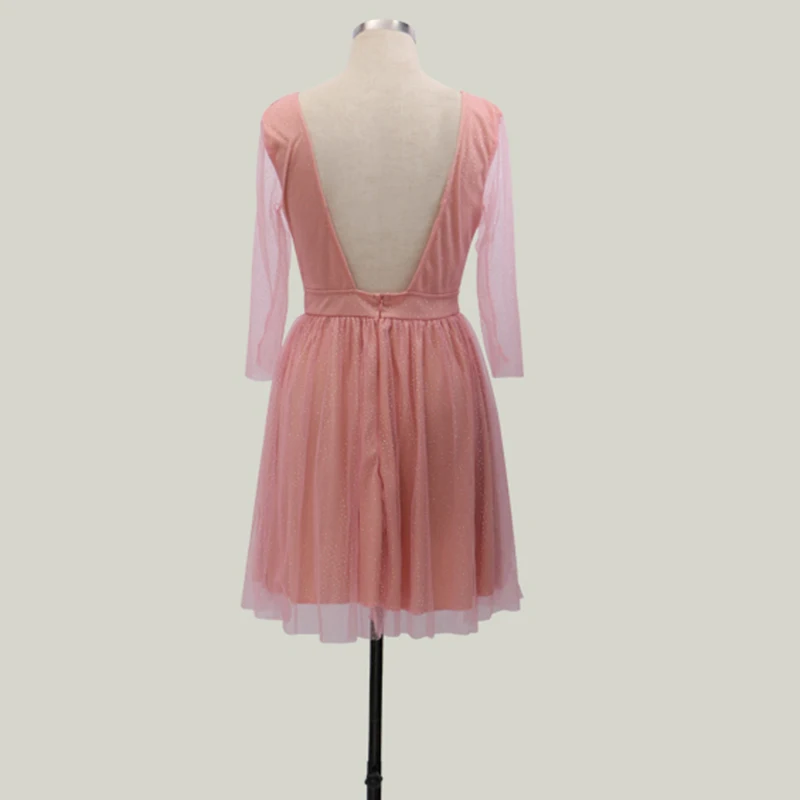 Women's Dress Elegant Long Sleeve Dresses Princess Sweet Pink Solid Fashion Round Neck Hot New Dress