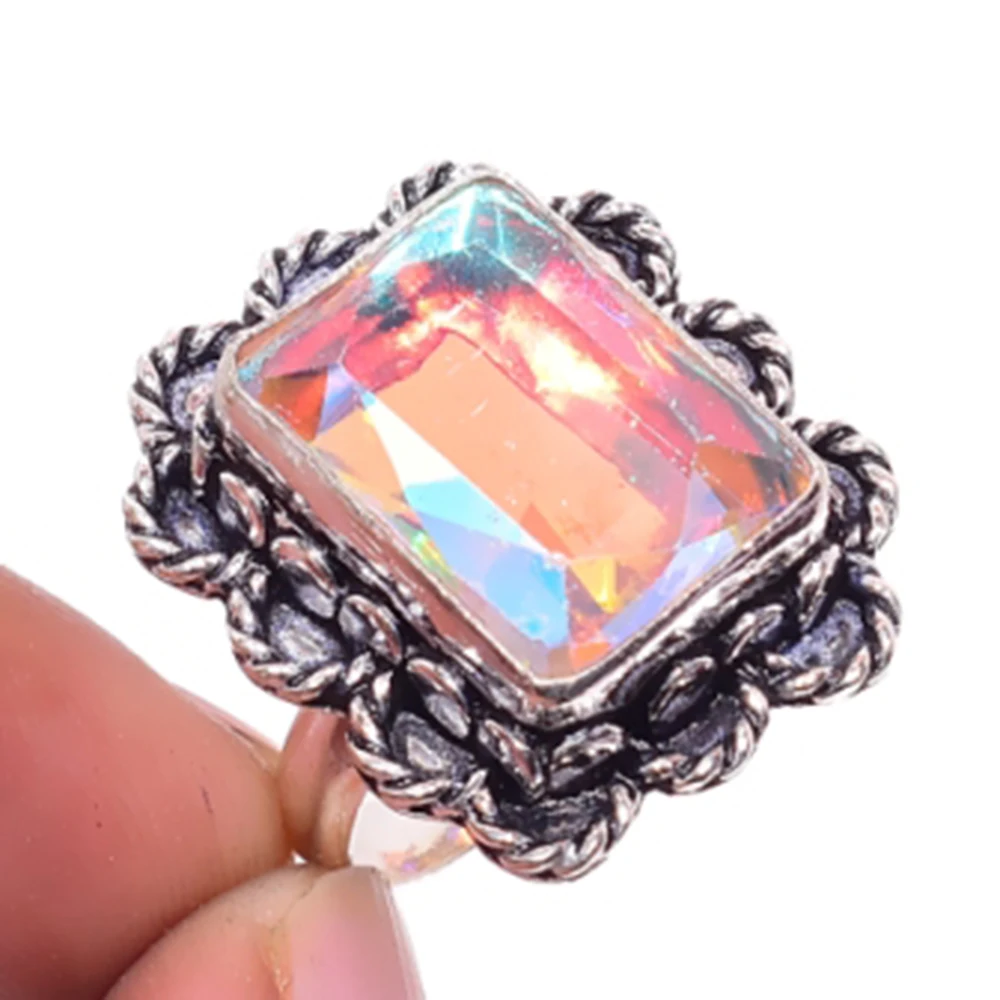 

Rainbow Topas Ring Silver Overlay over Copper , USA SIZE:7.25 , R4550