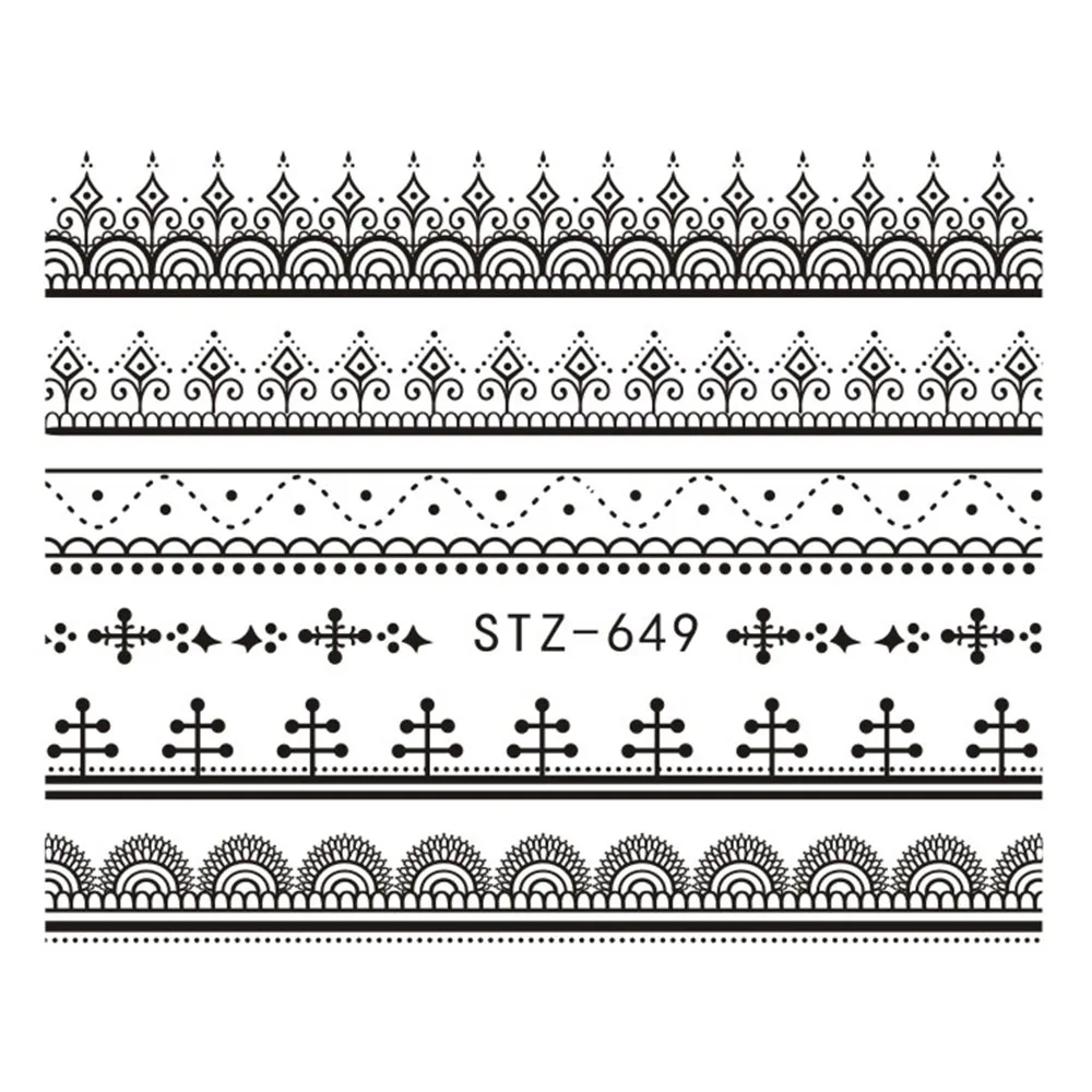1 шт переводные наклейки для ногтей, переводные наклейки для ногтей, черные цветы, водяные знаки, клейкие слайдеры, обертывания, украшения, маникюр, BESTZ609-658 - Цвет: STZ649