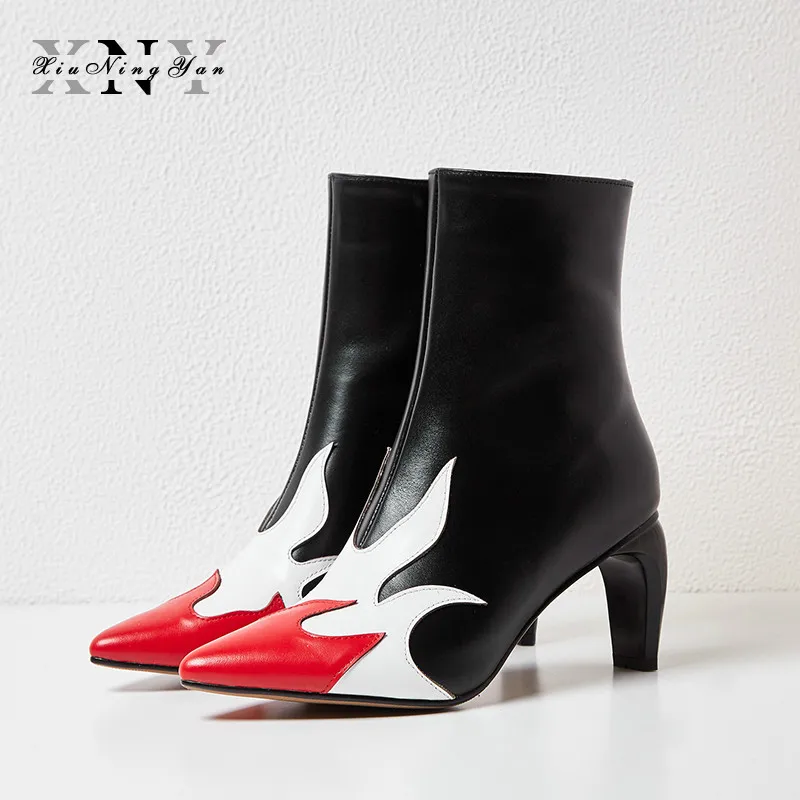 Cremallera Punta Extraño Cuero Fur Estilo Mujeres Estrecha Genuino Fashion Inside De Leather black Mujer Botas Black Invierno Inside Chelsea Xiuningyan Street x4pqYwz4
