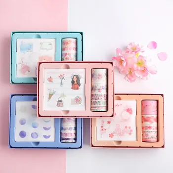 

1 set Sakura Planet Girl And Flowers Text DIY Scrapbooking Sticker Tape Suit