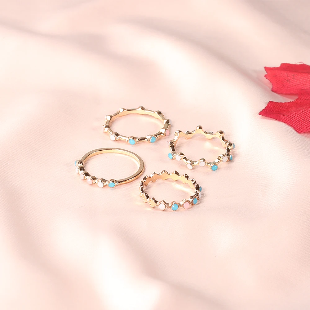 4 шт./компл. модная небольшая волнистая красочные круглые простые геометрические Кристалл Золото изысканное кольцо комплект Для женщин очаровательные подарочные украшения для Для женщин