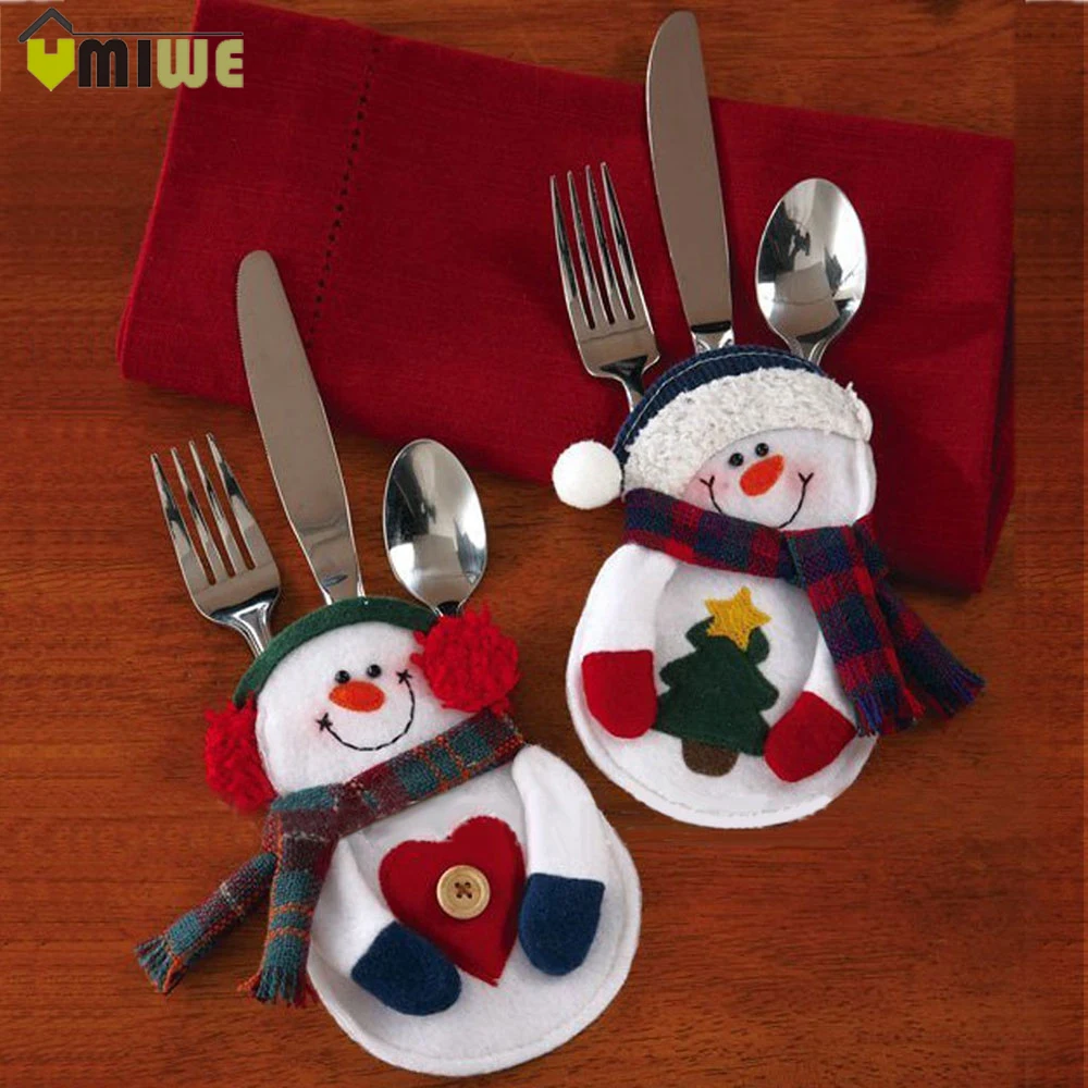 

8pcs/set Christmas Decorations Snowman Cutlery Bags Christmas Santa Claus Kitchen Dining Table Cutlery Suit Set Christmas Gifts