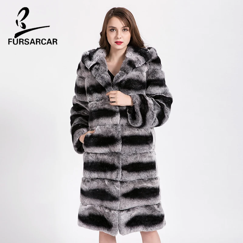 Capuchon Lapin Style Long As De Cuir D'hiver Naturel Véritable Fursarcar Femmes Luxe En Show Rex Fourrure Avec Veste Manteau Réel Cfnqw