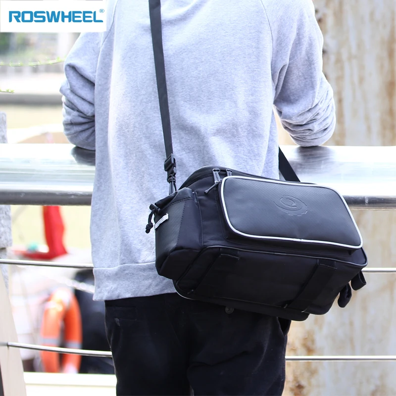 Flash Deal ROSWHEEL 10L Cycling Bike Carbon Fiber Leather Bicycle Rear Rack Seat Pannier Bag Pouch rear rack cargo bag 4