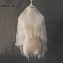 Слои 2 Белый Кот Бусы Фаты и Свадебные вуали невесты бисера Край нажатием Длина Свадебные аксессуары вуаль nveil с расческой