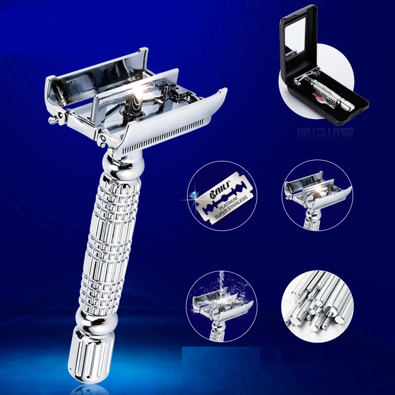 

Unscrew Double-sided Shaver Razor With Razor Case with Mirror Double Edge Blade Shaver For Men Beautiful Collection Box