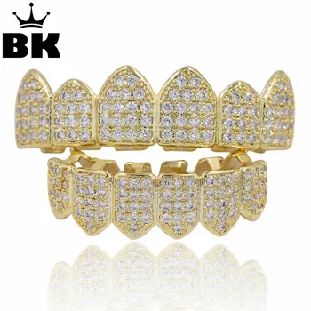 

Hip Hop Copper TeethGrillz Set Micro Paved Cubic Zircon Top & Bottom TeethGrillz Drop Shipping