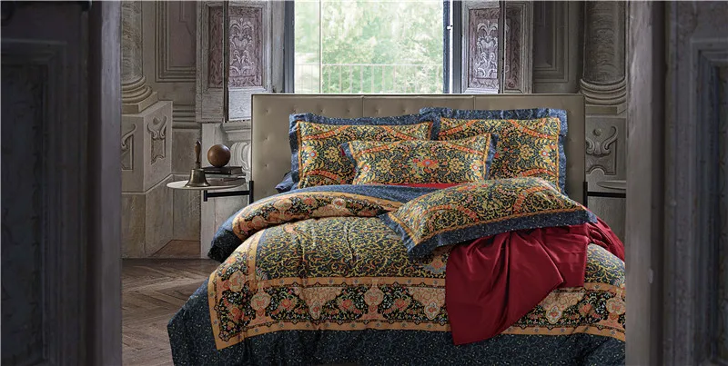 

Luxury Egyptian cotton print bed linen blue red pink silver gold satin bedding set/bedspread queen king size duvet cover sheet