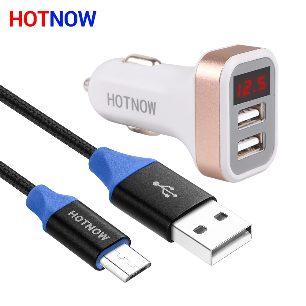

HOTNOW 5V 3.1A Car Charger with LED Screen Smart Auto Car-Charger Adapter Micro usb cable Charging for iPhone 7 Samsung Xiaomi