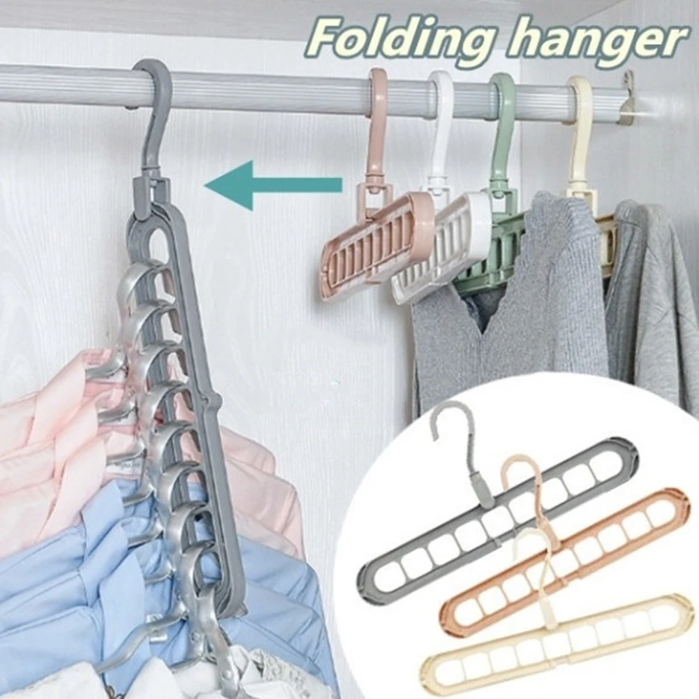 Multi-function 9-hole Sliding Clothes Hanger Sorting Drying Rack Hook Organizer 3D space saving hanger magic hanger with hook - Цвет: Random Color