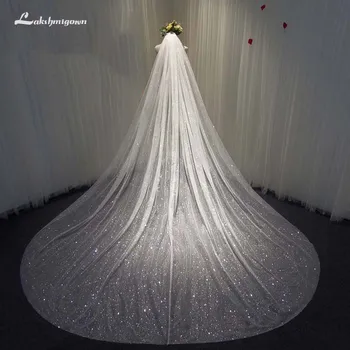 

New Luxury Bling Glude Glitter Cut Edge Wedding Veils With Combom Blusher 3 M 3.5m Long Bridal Veil Wedding Accessories