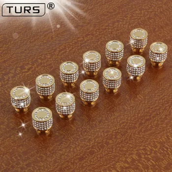 

2018 24K Real Gold Czech Crystal Brass Round Cabinet Door Knobs and Handles Furnitures Cupboard Wardrobe Drawer Pull Handles