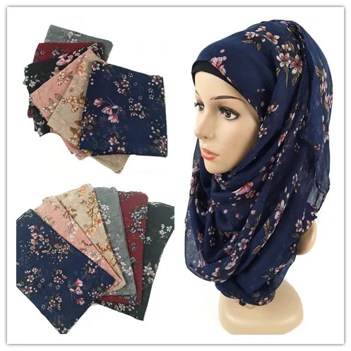 

H21 High quality flower printed viscose long hijab scarf shawls crinkle women scarf haedband wrap 10pcs/lot 180*90cm
