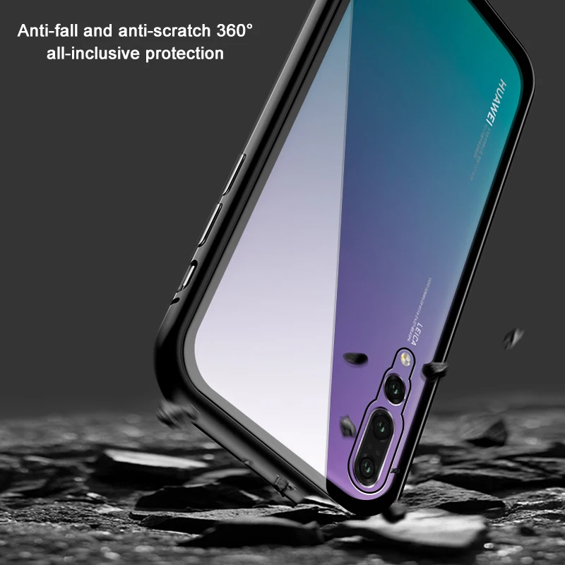 anti fall Magnetic-Adsorption-Case-For-Huawei-P20-liet-Clear-Tempered-Glass-Back-Cover-Metal-Frame-Magnet