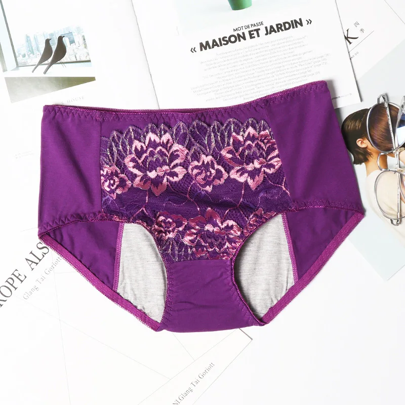 J Purple 2 Герметичные менструальные трусики с завышенной талией женские кружевные трусы-плавки женские сексуальные бесшовные трусики трусы Calcinha - Цвет: J Purple 2