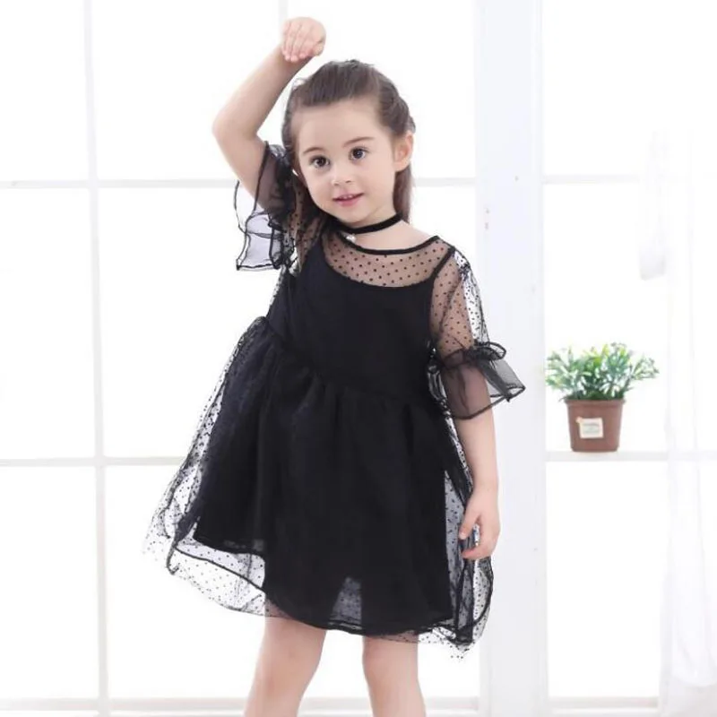 MERI AMMI Children Girl Clothing Short Sleeve Lace Dress Dots Mesh TuTu Party For 2-9 Year | Детская одежда и обувь
