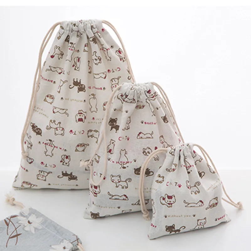 

Women's Drawstring Pocket Cotton Material Casual Cute College Style High Quality Design Multifunctional Large Capacity