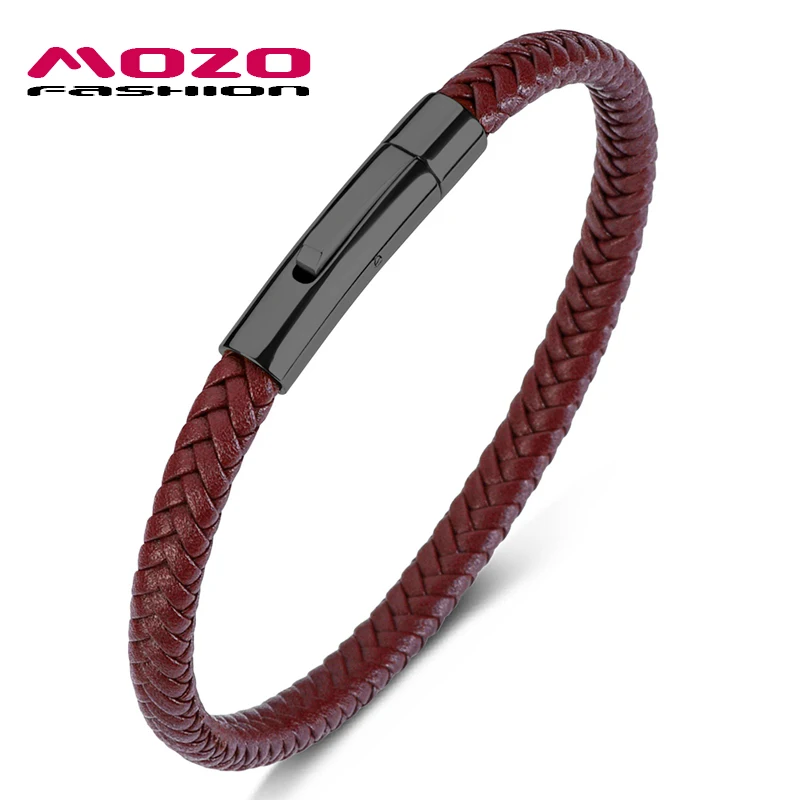 

MOZO FASHION Wholesale Punk Men Jewelry Braided Leather Bracelet Women Handmade Classic Bracelet Trendy Clasp Wrist Band Brown