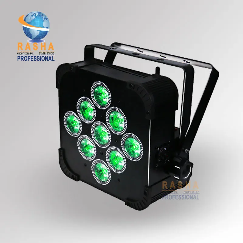 

Rasha 9*10W 4in1 RGBA/RGBW Battery Powered WIFI LED Flat Par Can Disco LED Slim Par Light With DMX Battery Projector
