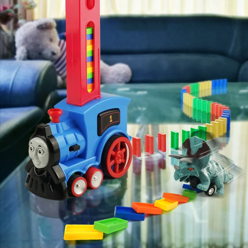 

128PCS Put Up The Domino Game Toy Set Automatic Placement Train with Light Sound Educational Building Blocks DIY Toys Gift