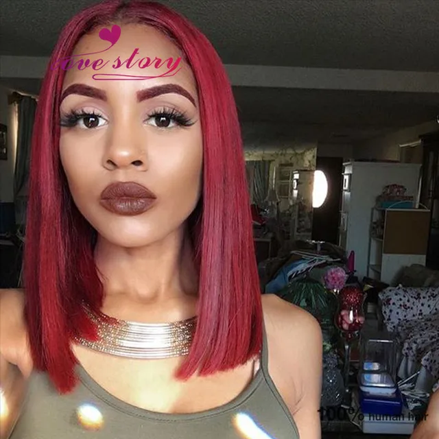 Image of Long red blunt cut with middle part