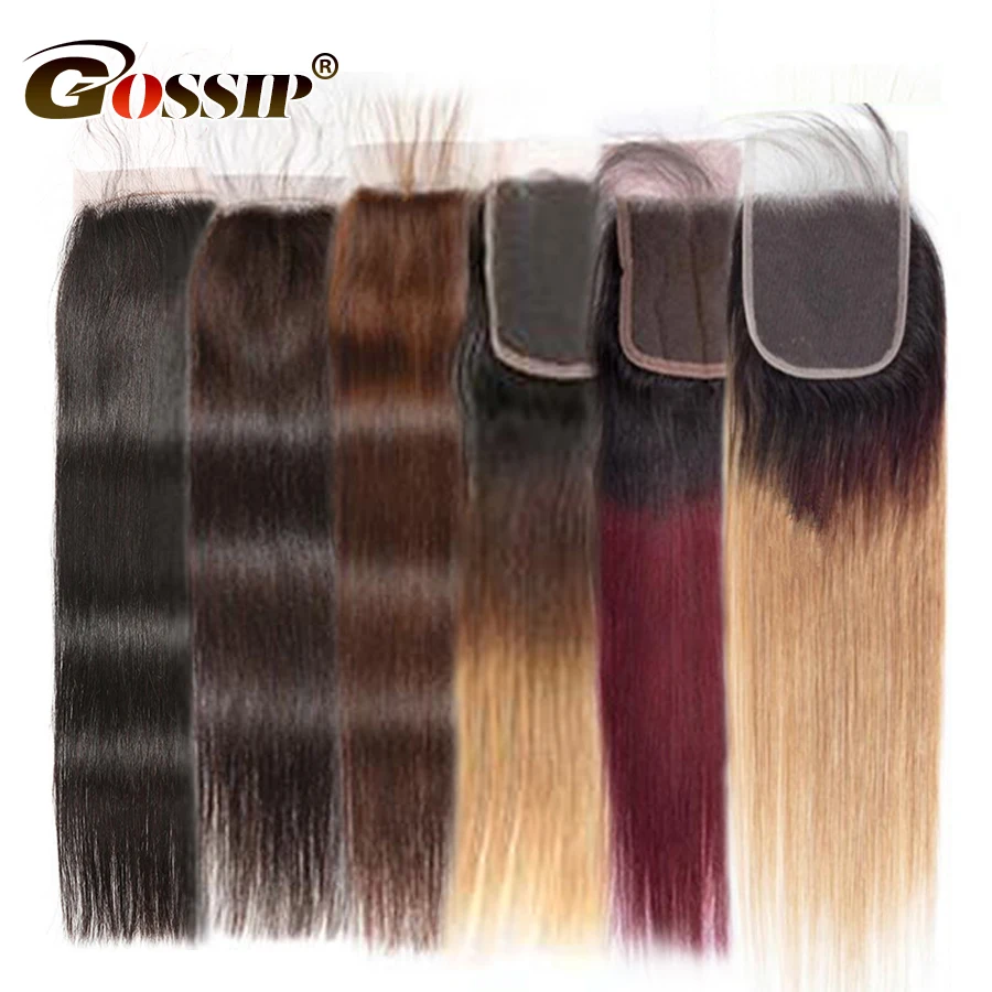 

Ombre Straight Closure Brazilian Hair Pre Plucked Human Hair Closure Gossip #2/#4/#27 #99J Burgundy Remy Hair Closure