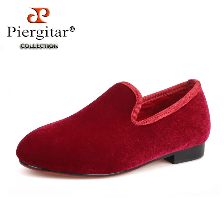 Piergitar/ г.; детская бархатная простая обувь ручной работы; вечерние и свадебные Детские лоферы; яркие бархатные туфли на выбор; детская обувь для торжеств - Цвет: Красный