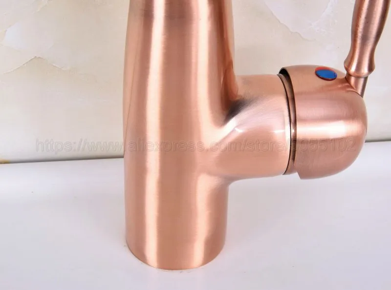 Antique Red Copper Single Hole Basin Faucet Deck Mounted Single Handle Hot And Cold Water Tap znf630