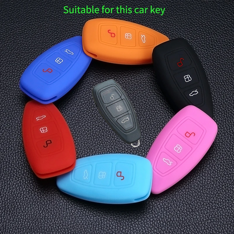 

Silicone Key Bag Key Holder Car Key Cover For Ford Focus 3 MK3 Mondeo Fiesta Kuga Escape Ecosport 2013 2014 3 buttons Protector