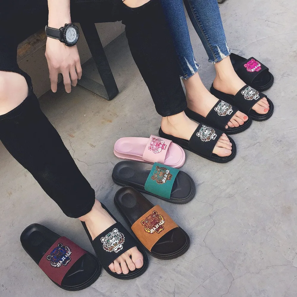 

2019 New tiger tide slippers couple fashion slippers suede outdoor sandals non-slip home slippers Women's shoes