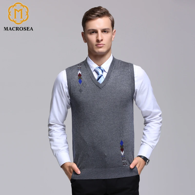 

MACROSEA Men's Merino Wool Sweater Vest Autumn Men's Knitted Wool Pullover Knitting Sweater Sleeveless Men Business Pullover