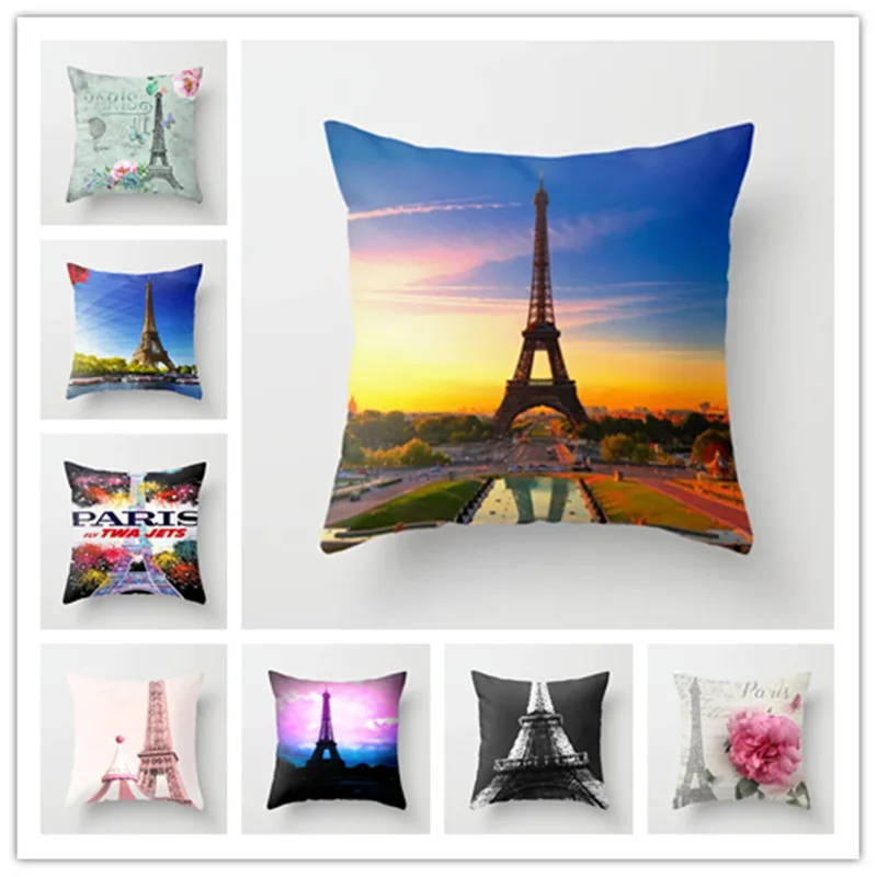 cheap Hot Selling Cushion Cover Retro Vintage France Paris Pillow Cover Car Sofa Waist Throw Pillowcase Home Decor
