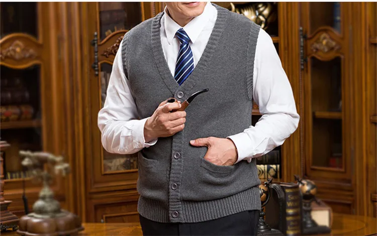 New Autumn Winter Men's Cardigan Knitted Vest Sweaters Sleeveless Standard Wool Cotton Soft Men Knitwear Clothing Christmas Gift  (8)