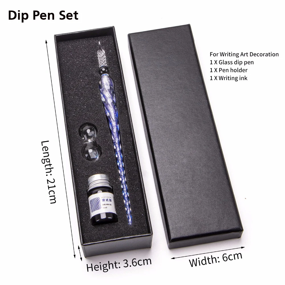 New Crystal Glass Dip Pen Set/Gift Non Carbon Ink Fountain Signature