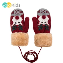 REAKIDS новые детские Зимние перчатки рождественские детские перчатки для мальчиков и девочек теплая шерсть Милый лось перчатки на Рождество Детская рукавица