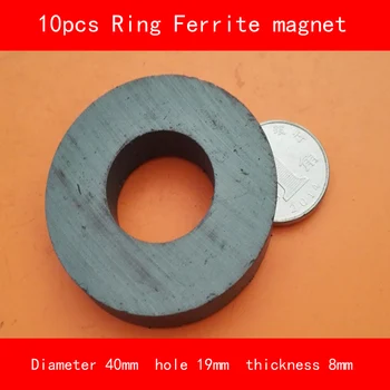 

10PCS outer diameter 40mm hole 19mm thickness 8mm work temperature -40 to +220 Celsius permanent ring ferrite magnet
