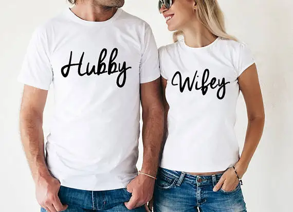 Футболки Hubby and Wifey, парные футболки, подходящие футболки hubby& wifey, лучший подарок, парная футболка, Подарок на годовщину, футболки