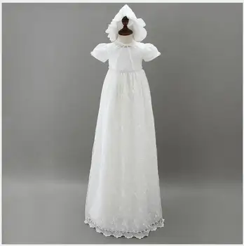 

Newborn photography dress Baby Girls Lengthen Christening Gown 1st birthday princess Lace Baptism Dress+cap lace party dress