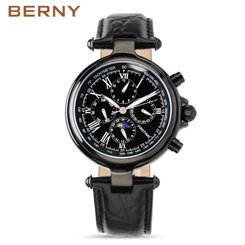 Tanie Słynna marka luksusowy zegarek ze stali nierdzewnej zegarek męski automatyczny zegarek mechaniczny faza księżyca zegarki mechaniczne prezent na boże narodzenie