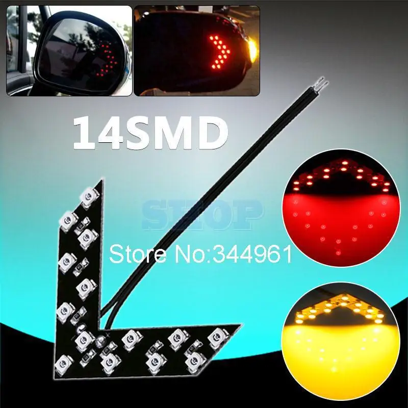 wholesale Yellow,Red 14SMD Car led car Mirror Arrow Safe Mirror Light