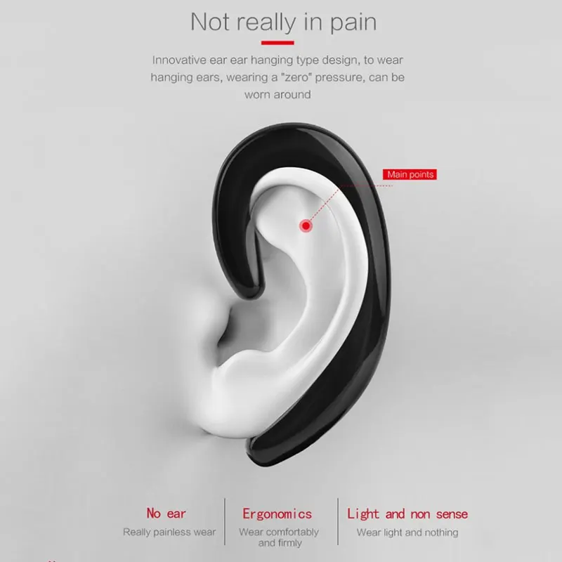 Mini Earhook Wireless Bluetooth Headset With Mic Hands free Noise Canceling Bone conduction Sport Earphone For Phone