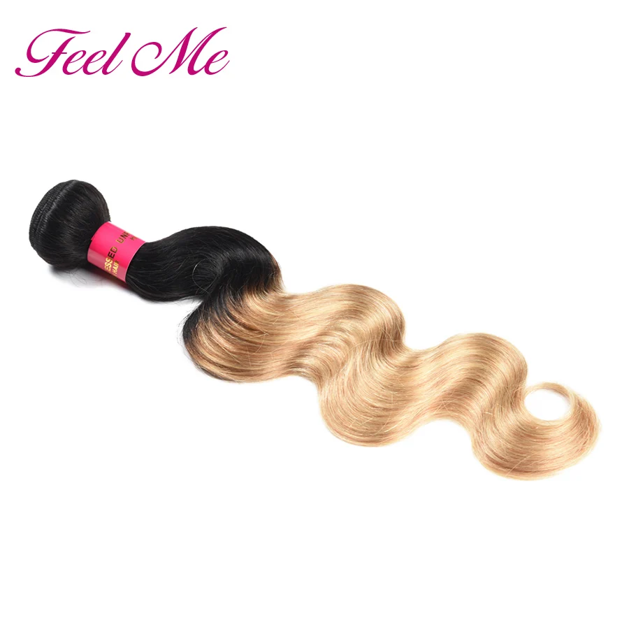 Paquetes de pelo indio de la sensación 1b/27 extensiones de cabello de la onda del cuerpo paquetes de pelo rubio Ombre cabello humano tejidos paquete ofertas no remy