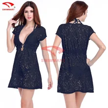 SWIMMART US Beach One Piece Lace Skirt 2017 Sexy Swimwear Women Bathing Suit Swim Bikini Summer Deep V Beach Dress Holiday Skirt