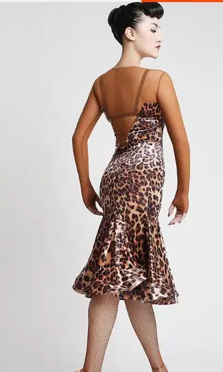 Платье для латинских танцев для взрослых, женские бальные юбки для самбы, танцевальный костюм для латинских танцев, платье для латинских танцев, черное леопардовое 0167