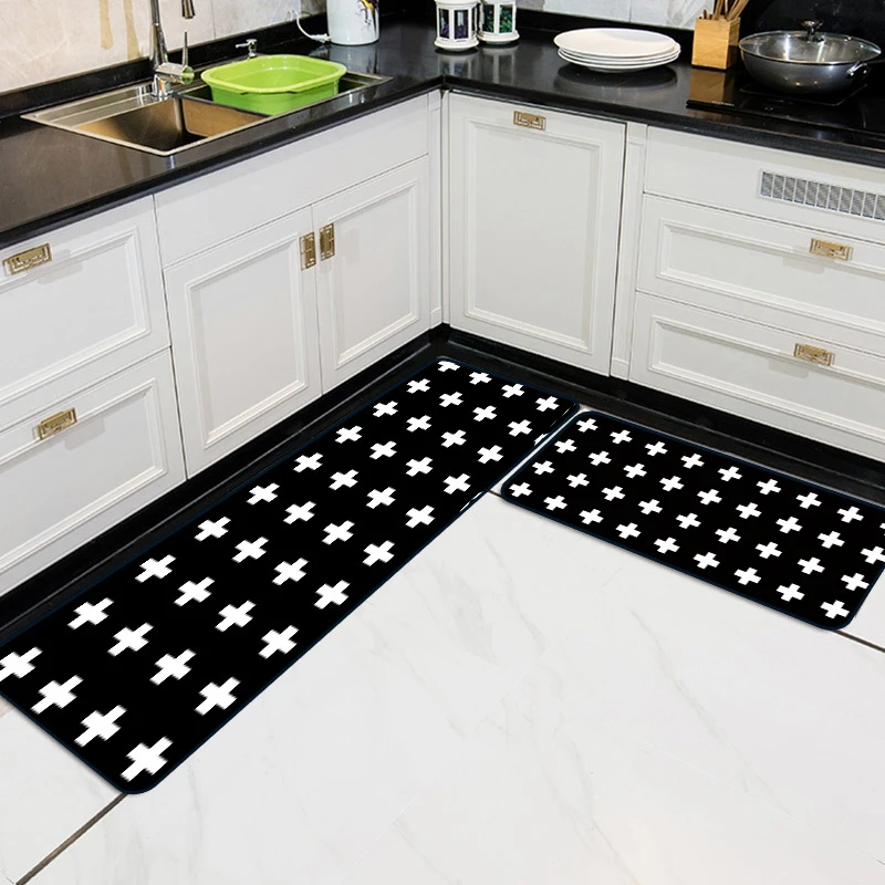 Креативная кухня длинный ковер черно-белая, с геометрическим узором полиэстер резиновый противоскользящий коврик под дверь коридор моющийся ванный Tapetes