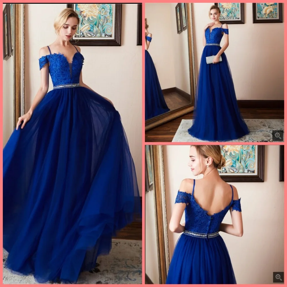 Vestido De Festa королевские синие кружевные аппликации Формальные Вечерние платья на